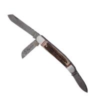 6099 - Damascus 3 Blade Folding Knife (Bone Handle)