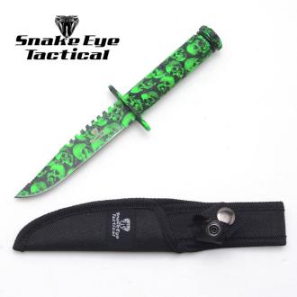 Survival Knife Saw Back Green Skull Camo