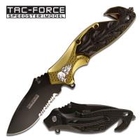 TF-680GNB - Skull &quot; Heavy Rescue Folder Spring Assisted Knife - Green &amp; Blac