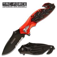 TF-680RDB - Skull &quot; Heavy Rescue Folder Spring Assisted Knife - Red &amp; Black