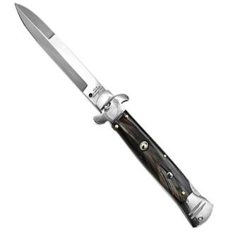 Stiletto 9" Switchblade Knife Lock Back Black Buffalo Horn