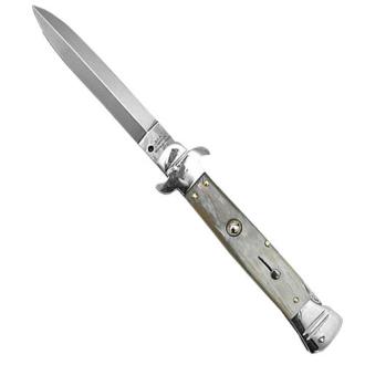 Stiletto 9" Switchblade Knife Lock Back Honey Horn