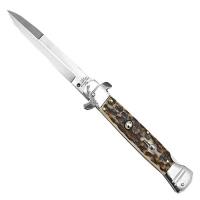 AGA-59 - Stiletto 9 Switchblade Knife Lock Back Stag Handle