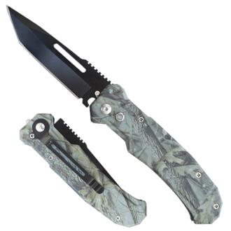 Swift Auto Push Button Black Blade Aluminum Camo Handle Tanto Blade