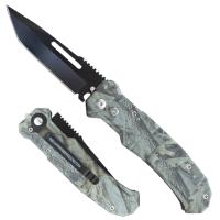 162-CAT - Swift Auto Push Button Black Blade Aluminum Camo Handle Tanto Blade