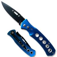 163BLC - Swift Auto Push Button Black Blade Blue Aluminum Handle Auto Knife