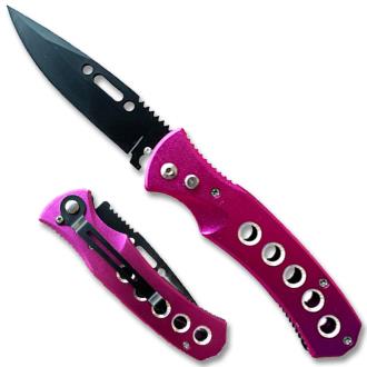 Swift Auto Push Button Black Blade Purple Aluminum Handle Auto Knife