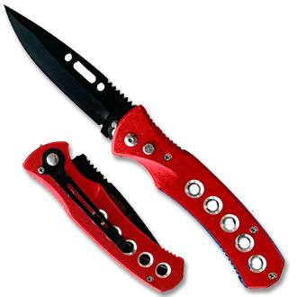 Swift Auto Push Button Black Blade Red Aluminum Handle Auto Knife