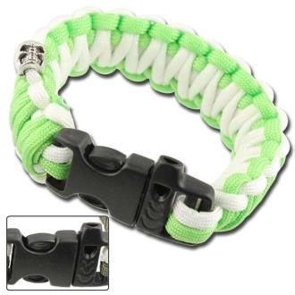 Skullz Survival Whistle Paracord Bracelet Neon Green White