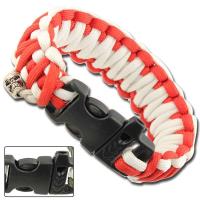 AZ869 - Skullz Survival Whistle 17.06 FT Paracord Bracelet Red White