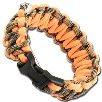 Skullz Survival Whistle Paracord Bracelet Orange Woodland Camo