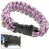AZ924 - Skullz Survival Whistle 17.06 Ft Paracord Bracelet Purple Camo
