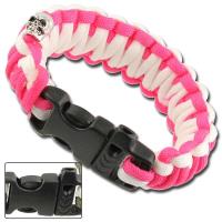 AZ876 - Skullz Survival Whistle 17.06 FT Paracord Bracelet-Pink &amp; White