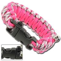 AZ880 - Skullz Survival Whistle 17.06 FT Paracord Bracelet-Double Pink