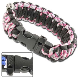 Skullz Survival Whistle Paracord Bracelet Pink Camo Black