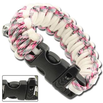 Skullz Survival Whistle Paracord Bracelet Pink Camo White