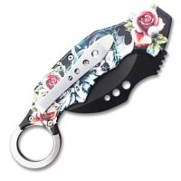 201RSK - Automatic Krambit  Knife 3D Printed Demon &amp; Red Rose Pocket Knife