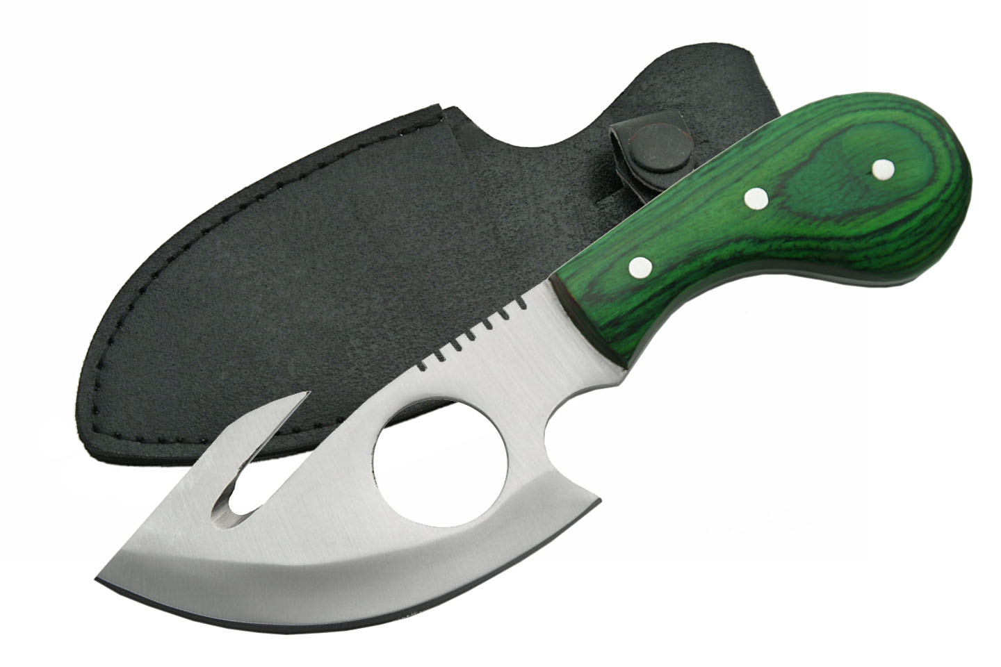 7 Gut Hook Cat Skinner with Green Wood Handle