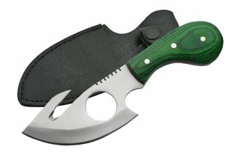 7" Gut Hook Cat Skinner with Green Wood Handle