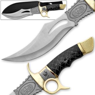 BLACK WIDOW Venom Bowie Knife Gold Guard Fixed Blade Ceremonial Brass Adorned 13.75in