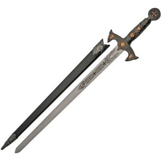 Knights Templar Stainless Blade Sword with Sculpted Metal Alloy Handle