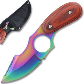 Rainbow Blade Skinner Hunting Knife Frost Wood Handle