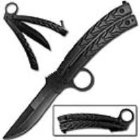 3-B - CURVED BLACK RING QUILLON BALISONG BUTTERFLY KNIFE