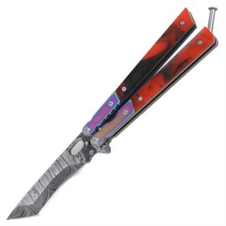 Balisong Damascus Volcanic Blast Pocket Knife