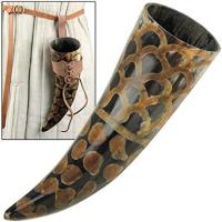 IN4218LHABR - Scales Medieval Drinking Horn with Brown Leather Holder