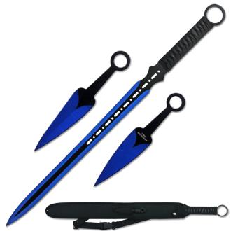 Ninja Blue Sword with 2 pcs Throwing Knife Set