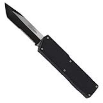 Second Chance Lightning Black Dual Action Serrated Tanto Automatic OTF Switchblade Knife