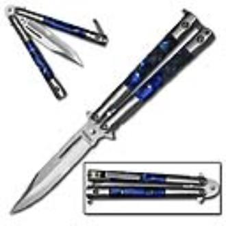 Butterfly Bali Knife with Blue Pearlex Inserts