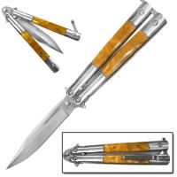 9-Y - Yellow Pearl Handle Balisong Butterfly Knife