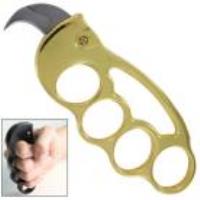 KU9044GD - Gold Brass Knuckle Karambit Automatic Knife