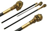 926902 - 36.75 Brass Finish Skull Sword Cane