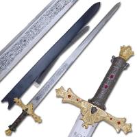 EW-1127G - King Arthur&#39;s Excalibur Sword Gold Refined Medieval Display Replica