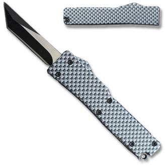 Electrifying California Legal OTF Dual Action Knife Tanto Blade Carbon Fiber Handle