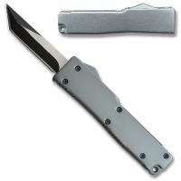 979-TGY - Electrifying California Legal OTF Switchblade Dual Action Knife Tanto Blade Grey Handle