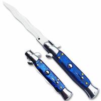 98-S3BL - 9.5 Anomaly Stiletto Blue Automatic Knife Kris Satin Plain
