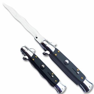9.5" Anomaly Stiletto Black Automatic Knife - Kris Satin Plain