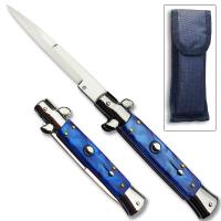 A-10BL - Blue Classic Stiletto Switchblade Knife Blue Handle