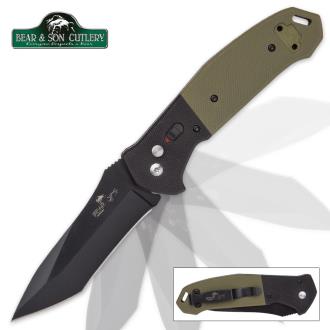 Bear Ops Bold Action Auto Black and Green Tactical Blade Pocket Knife