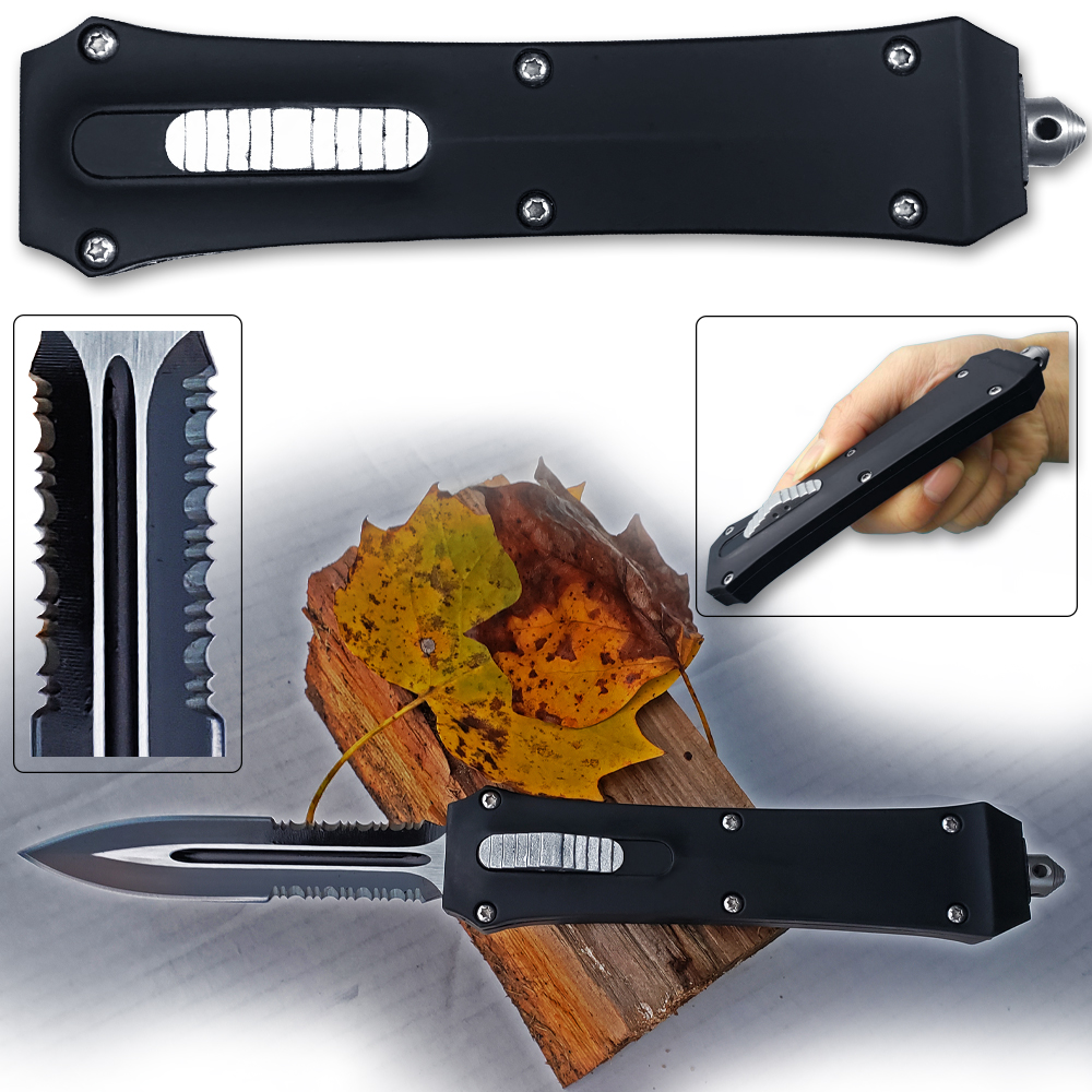 Black Ghost Double Serrated Edge OTF Switchblade Knife