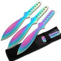 A1303T/RC-001RB - Ultimate Ninja Warrior Titanium Coated Throwing Knives Set of 3 Rainbow Finish