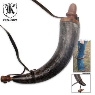 Powder Horn Wooden Cap Engraved Design - BK2108