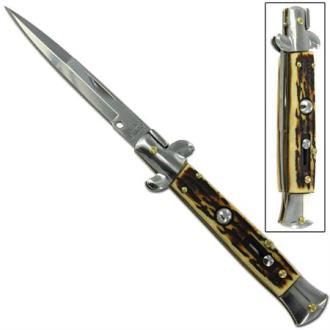 Il Grande Italian Milano Stiletto Switchblade Silver Stag Automatic Knife