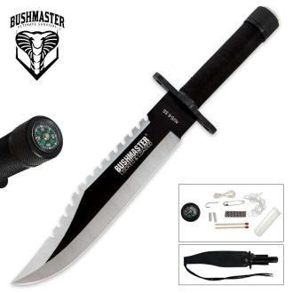 Bushmaster Sawback Survival Knife with Survival Kit and Sheath