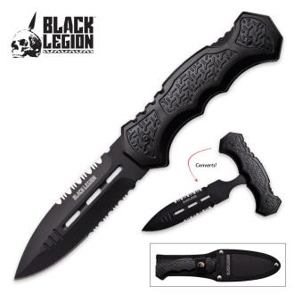Black Legion Black Fixed Spear Point Blade Pocket Knife With Two Position Lock Handle