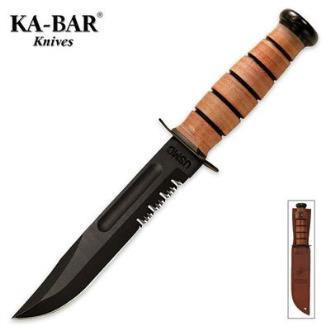 Ka-Bar Usmc Part Serrated Knife with Leather Sheath - Kb1218