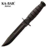 KB1256 - Ka-Bar Short Black Straight Knife with Leather Sheath - KB1256